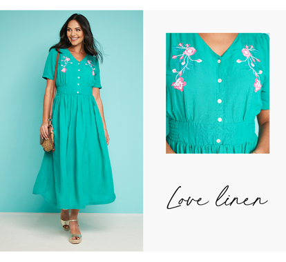 Embroidered Linen Mix Dress